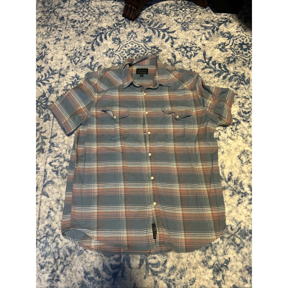 Lucky Brand Saturday Stretch Pearl Snap Western Plaid Flannel Shirt Mens Large